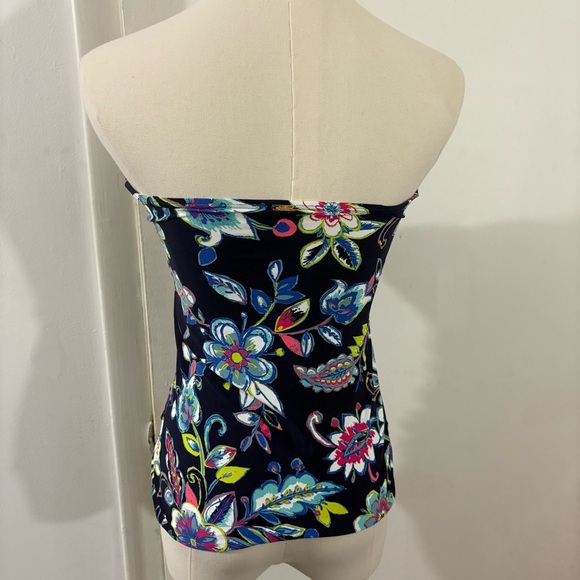 ANNE COLE Women’s Twisted Front Blue Floral Swim Top Tankini Sz S Tropical - Picture 3 of 8